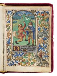 CIRCLE OF THE MASTER OF THE VIENNA ROMAN DE LA ROSE (JEAN HORTART) (Lyon, active 1412–1463) with a follower of the MASTER OF GUILLAUME LAMBERT (Lyon, active c. 1475–1500) Book of Hours (fragment), in Latin, illuminated manuscript on parchment [France, Lyon, c. 1450–1460 and 1480–1490]