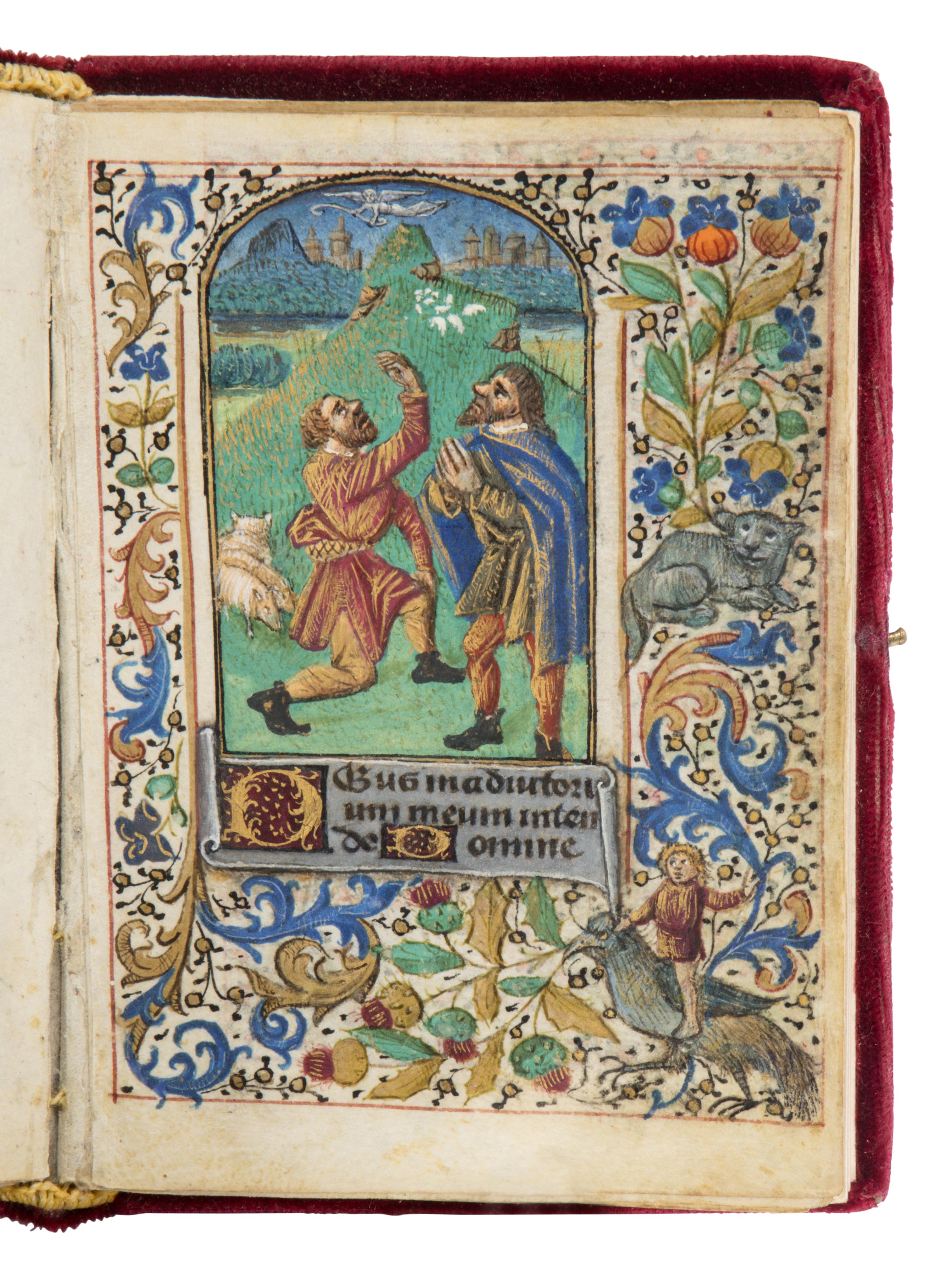 CIRCLE OF THE MASTER OF THE VIENNA ROMAN DE LA ROSE (JEAN HORTART) (Lyon, active 1412–1463) with a follower of the MASTER OF GUILLAUME LAMBERT (Lyon, active c. 1475–1500) Book of Hours (fragment), in Latin, illuminated manuscript on parchment [France, Lyon, c. 1450–1460 and 1480–1490]