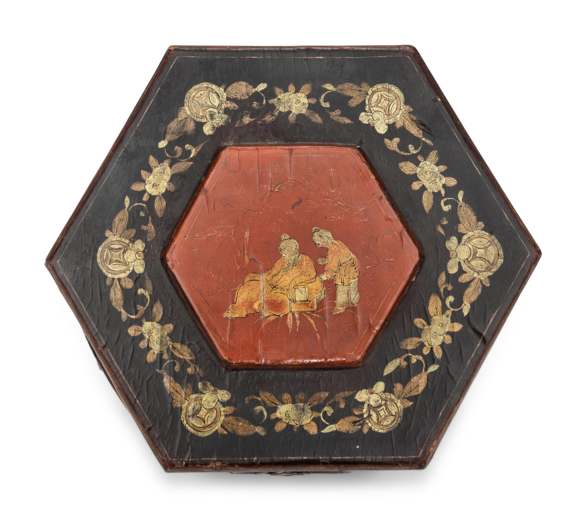 A Chinese Export Lacquered Tea Caddy
