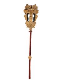 An Italian Giltwood Gondola Lantern on Velvet Covered Pole