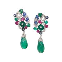 CARVED MULTIGEM AND DIAMOND EARCLIPS