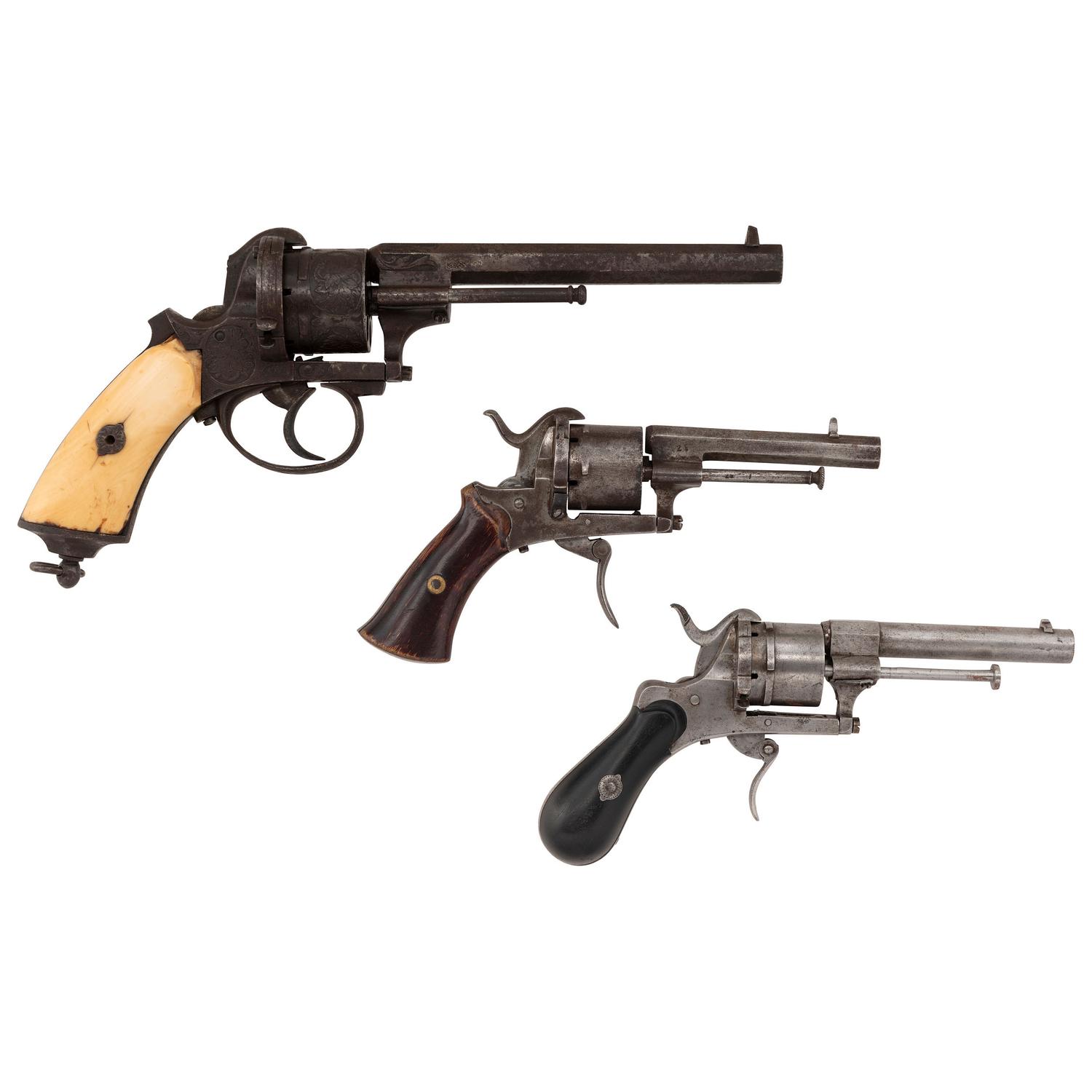 Lot of 3 Belgian Lefaucheux Pattern Revolvers