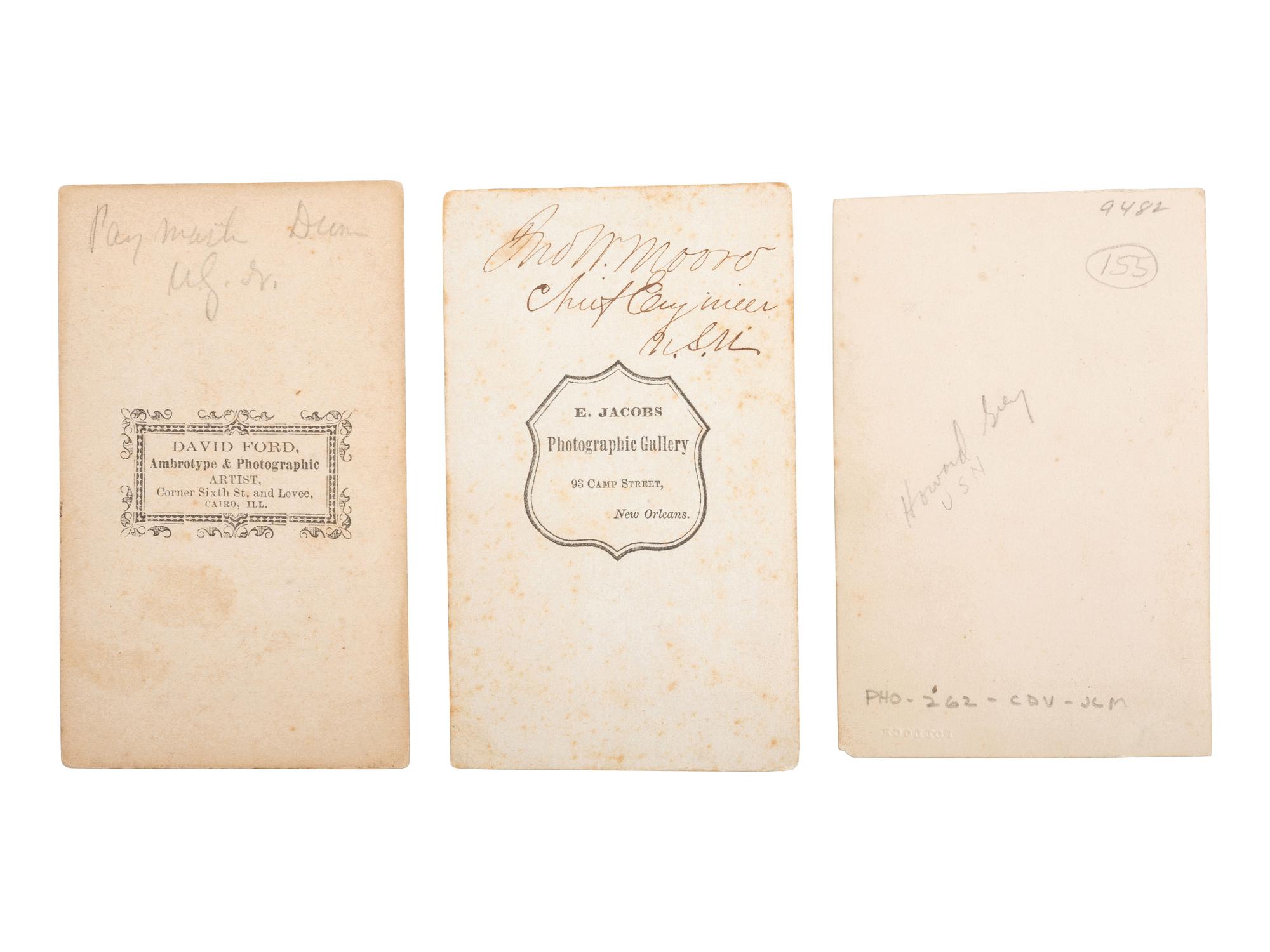 [CIVIL WAR]. A group of 3 CDVs of Brown Water Navy officers, incl. John W. Moore, Martin Duane, and Howard P. Gray.
