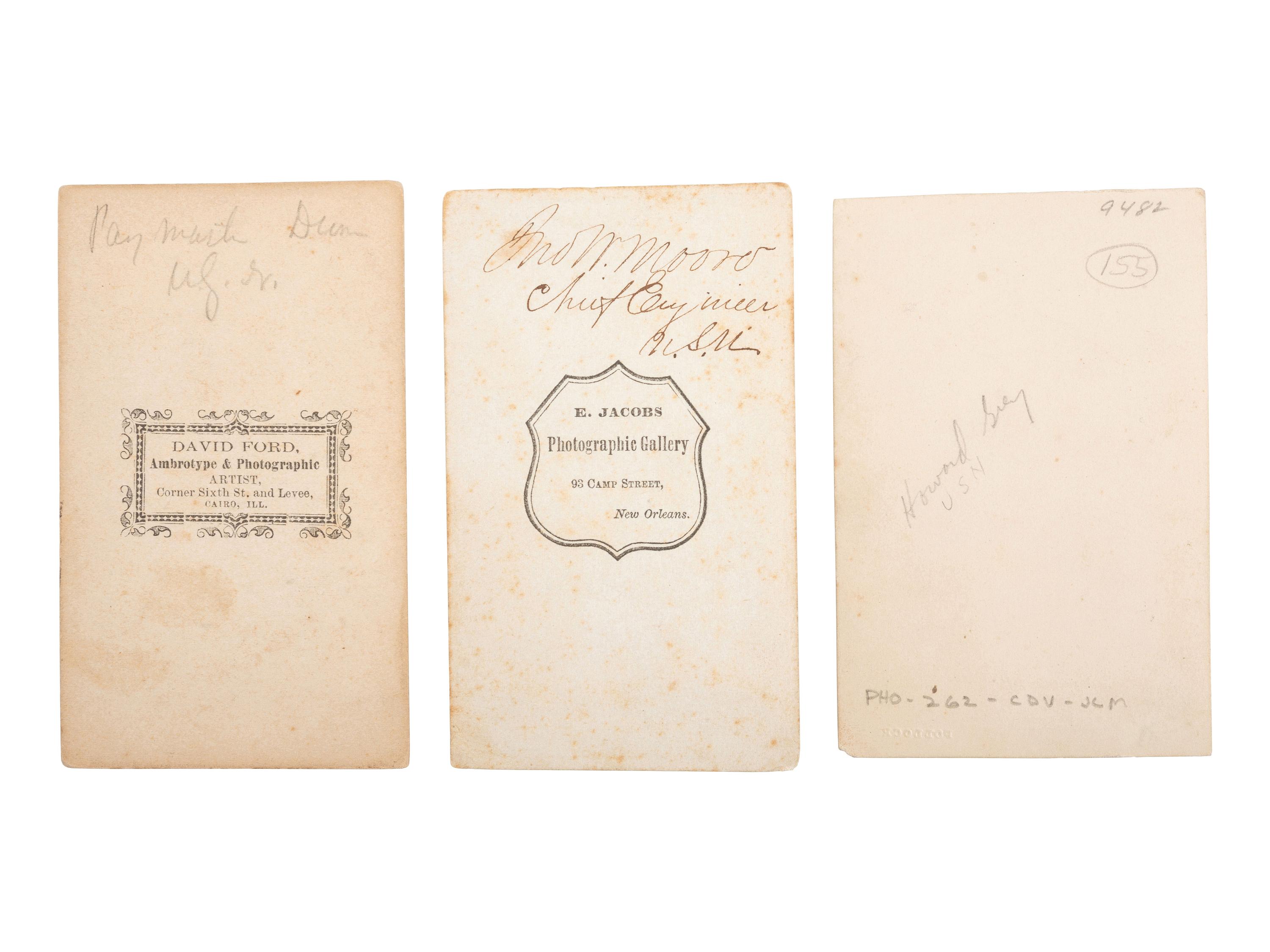 [CIVIL WAR]. A group of 3 CDVs of Brown Water Navy officers, incl. John W. Moore, Martin Duane, and Howard P. Gray.