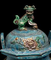 A Chinese Fahua Porcelain Incense Burner and Cover