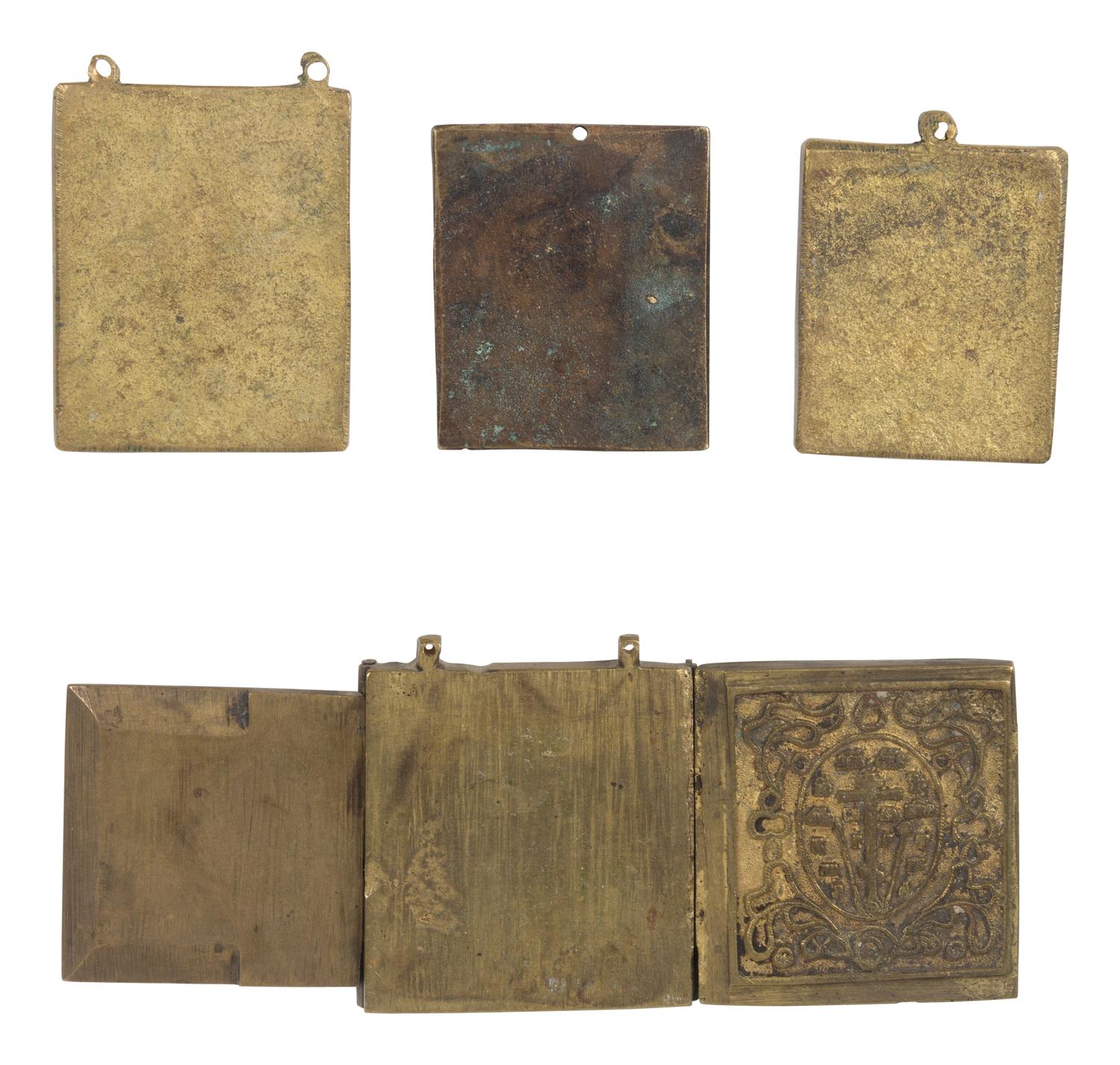 Six Russian Cast Bronze Miniature Icon Panels