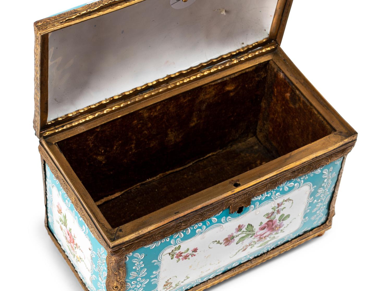 A French Enameled Copper and Gilt Metal Table Casket