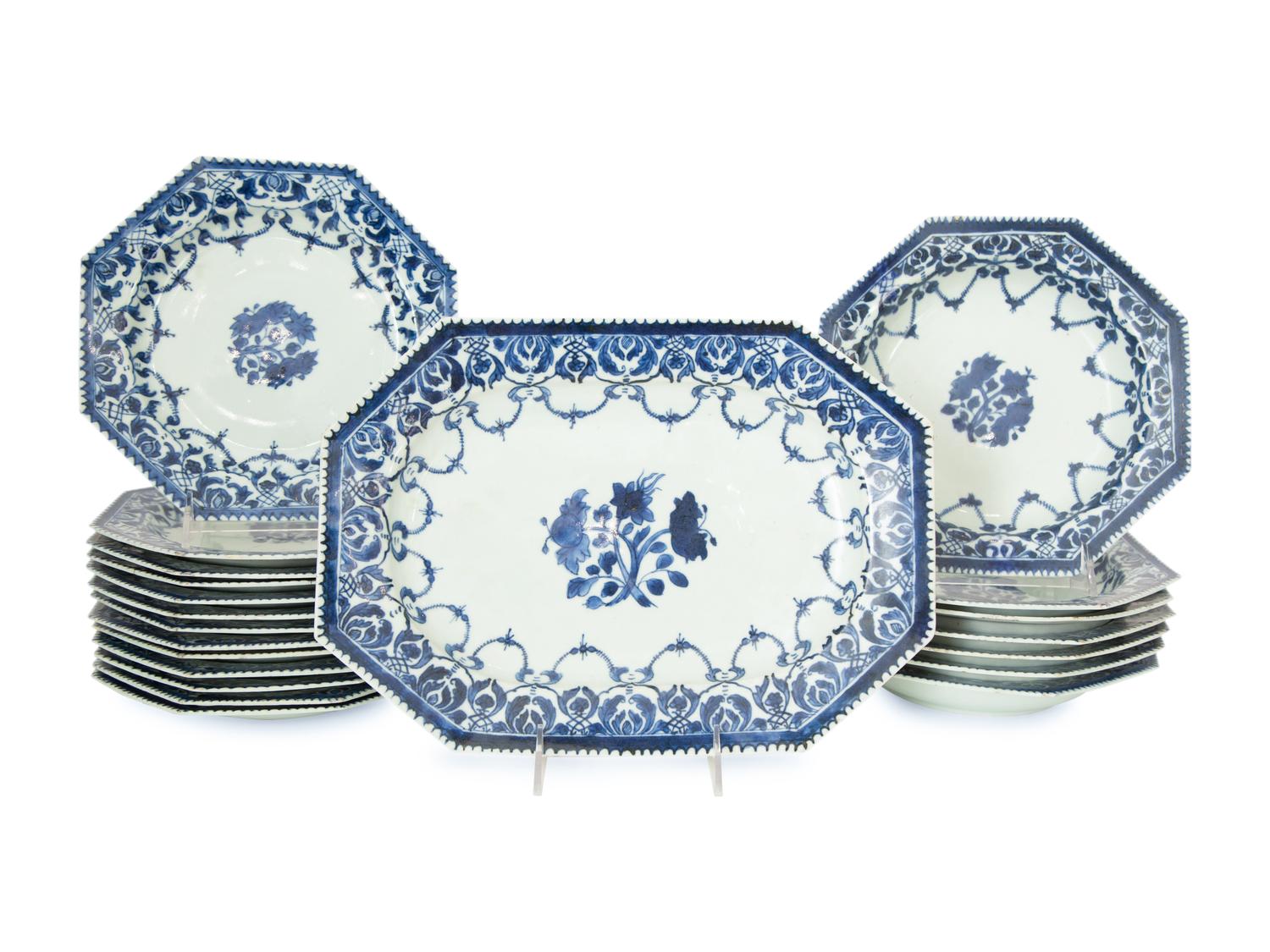 A Chinese Export Blue and White Porcelain Partial Dinner Service