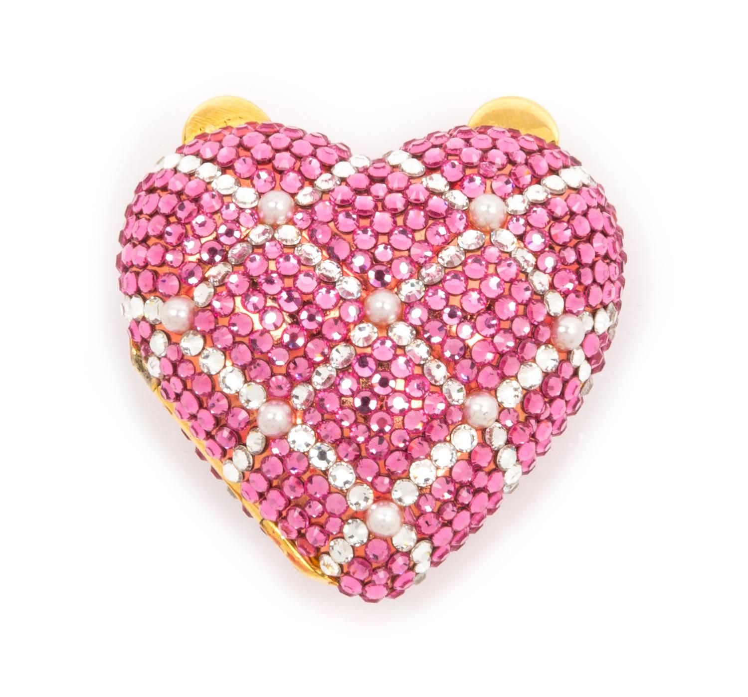 A Karthrine Baumann Crystal Heart Pillbox, 1.5" x 1.5".