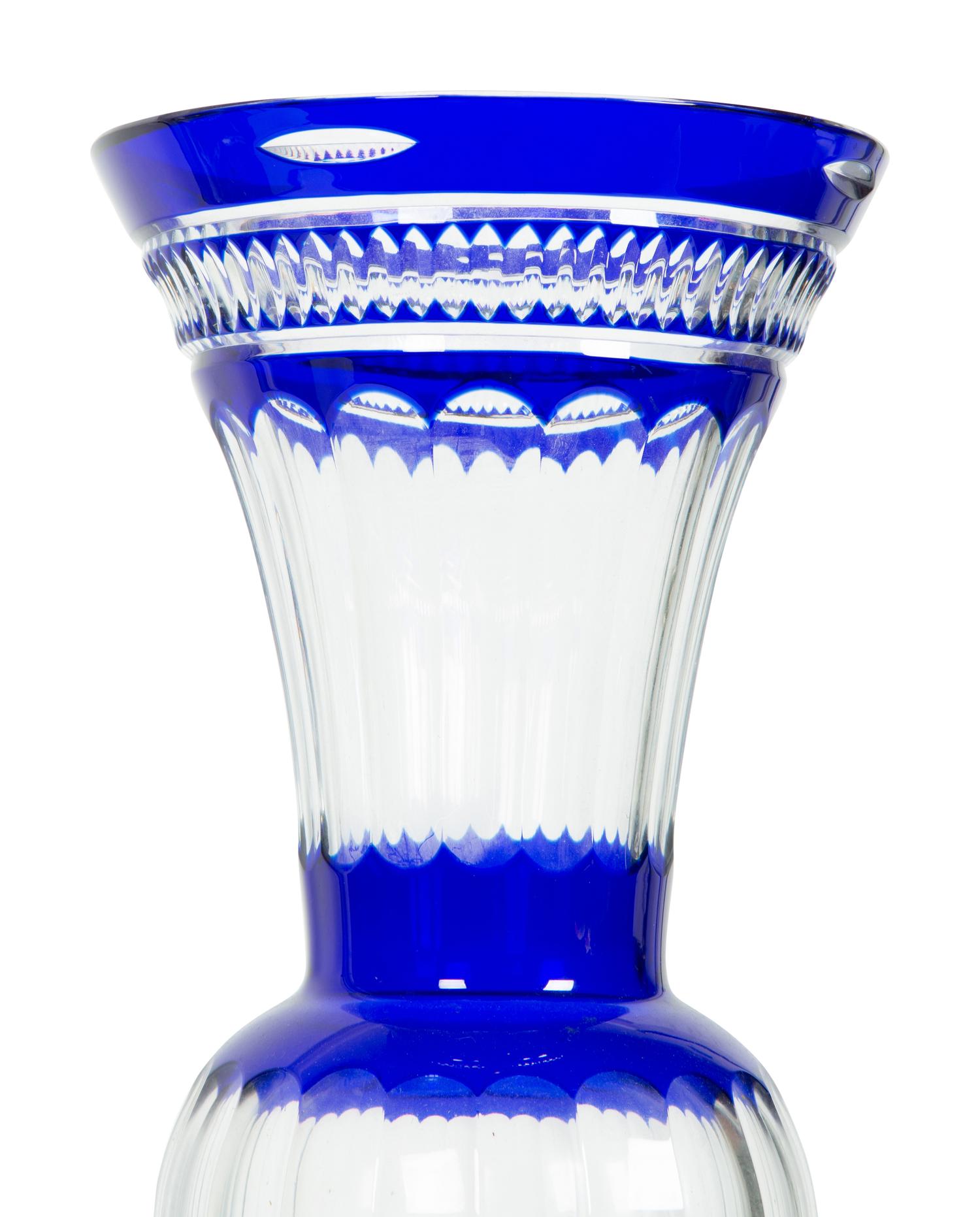 Two Continental Color Cut-to-Clear Glass Vases and a Cut Glass Pitcher — 20TH CENTURY