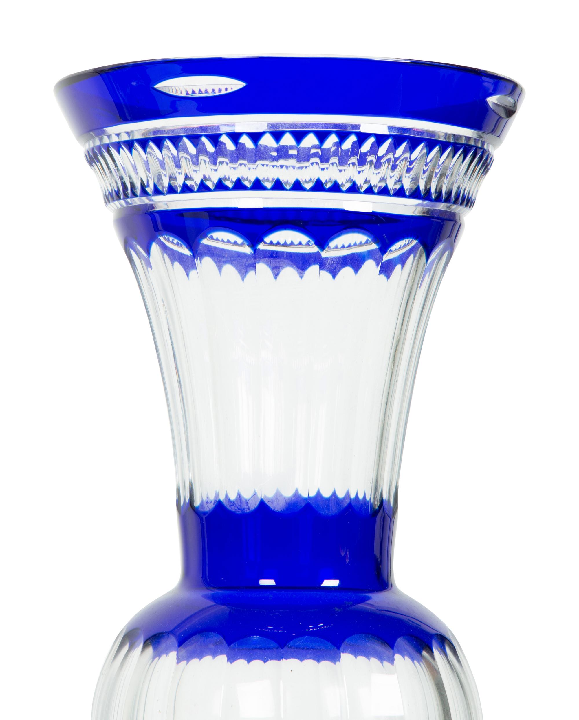 Two Continental Color Cut-to-Clear Glass Vases and a Cut Glass Pitcher — 20TH CENTURY