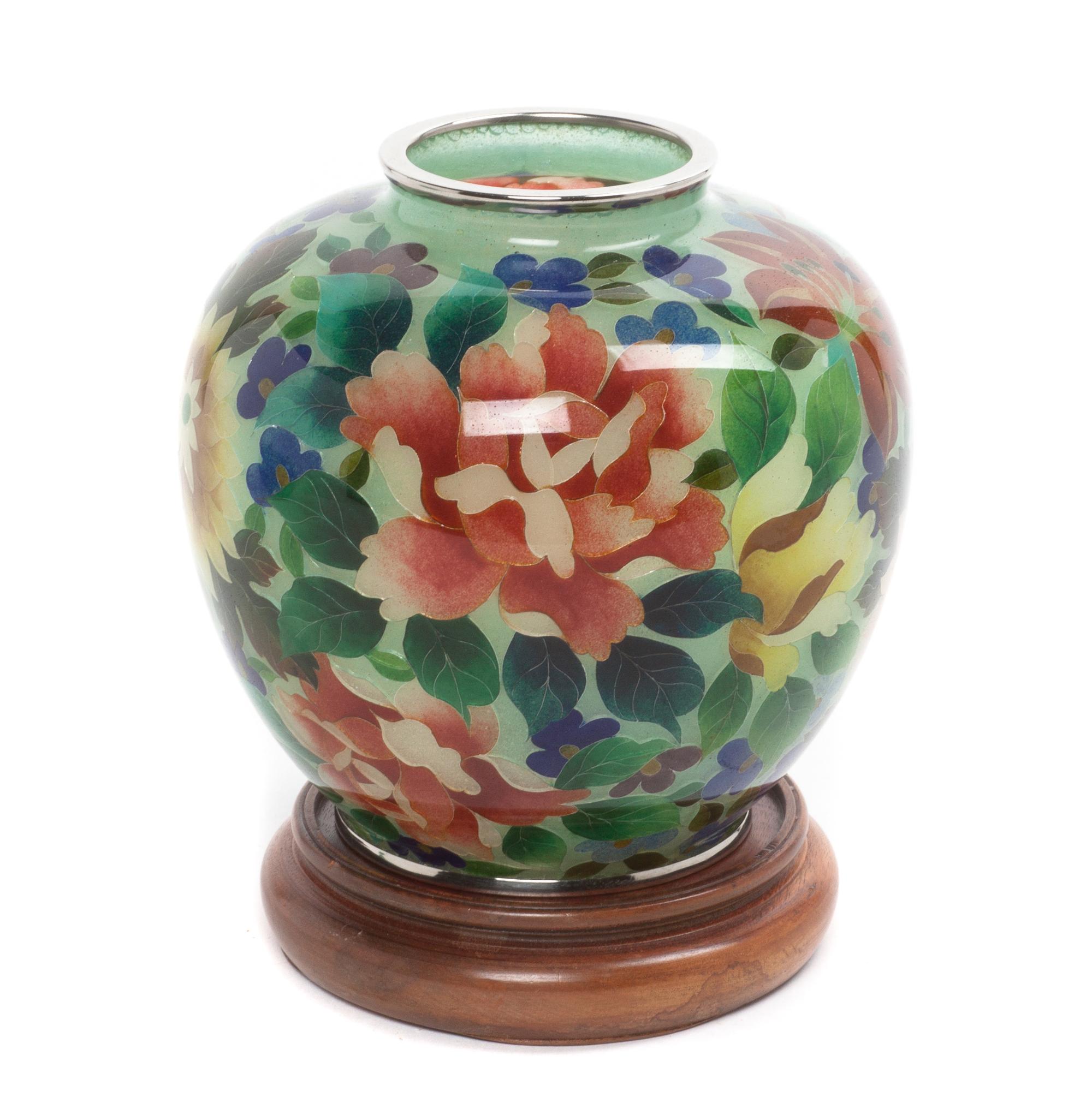 A Japanese Plique-a-Jour Jar Height5 1/4 inches.