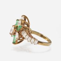 A 14K Yellow Gold, Emerald, and Diamond Ring