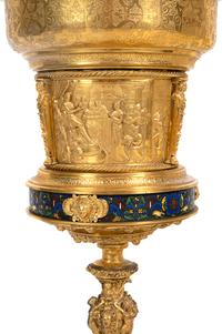 An Elkington & Co. Victorian Gilt Bronze and Champlevé Wine Cooler On Stand