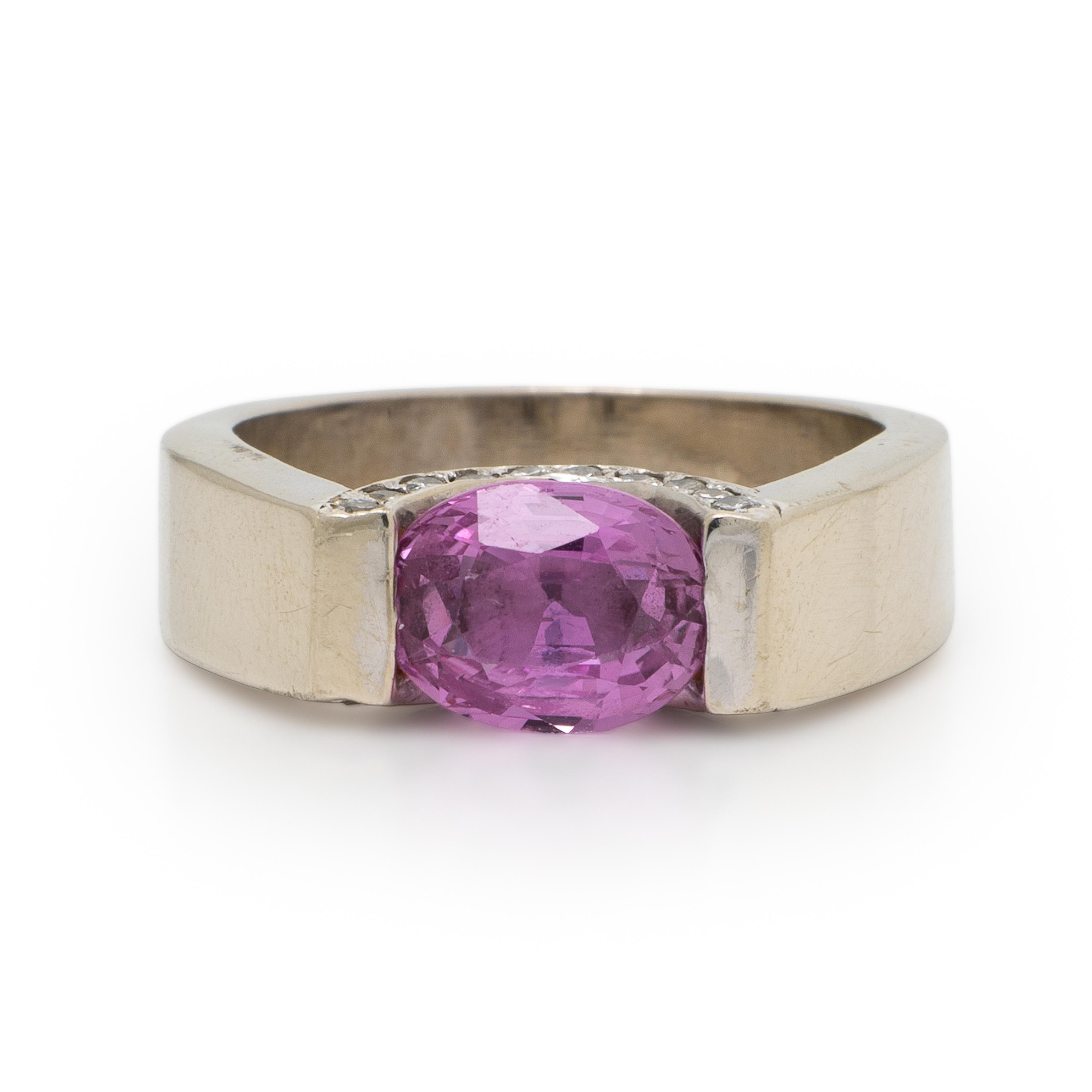 Pink Sapphire, Diamond, and White Gold Ring