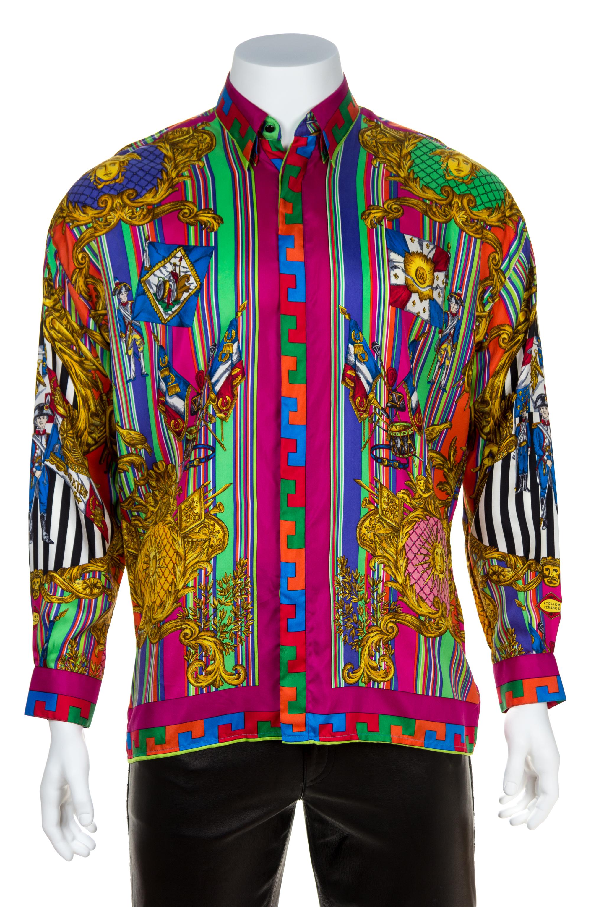 A Gianni Versace Silk Atelier Print Shirt, Size 48.