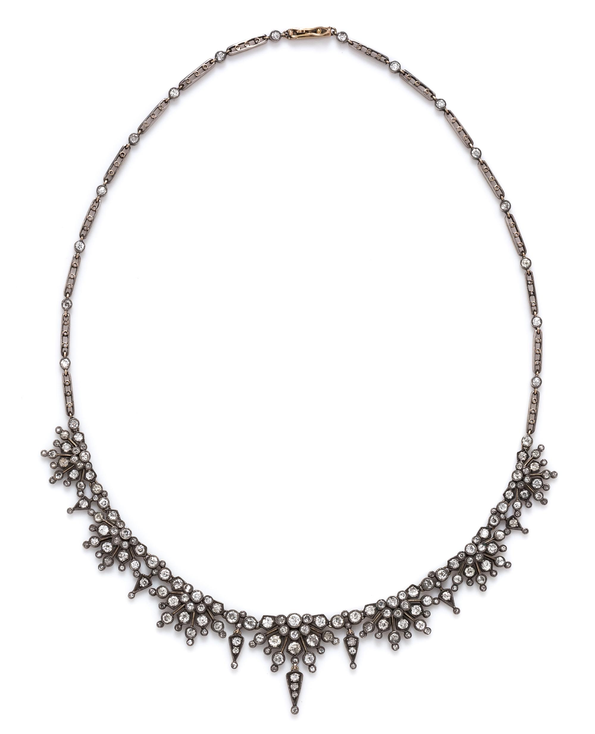 A Silver Topped Yellow Gold and Diamond Necklace,