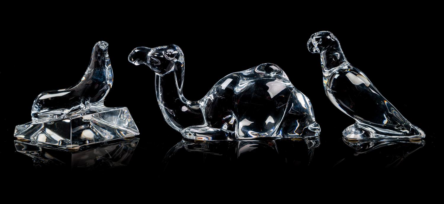 A Set of Three Baccarat Figures Length 7 inches.