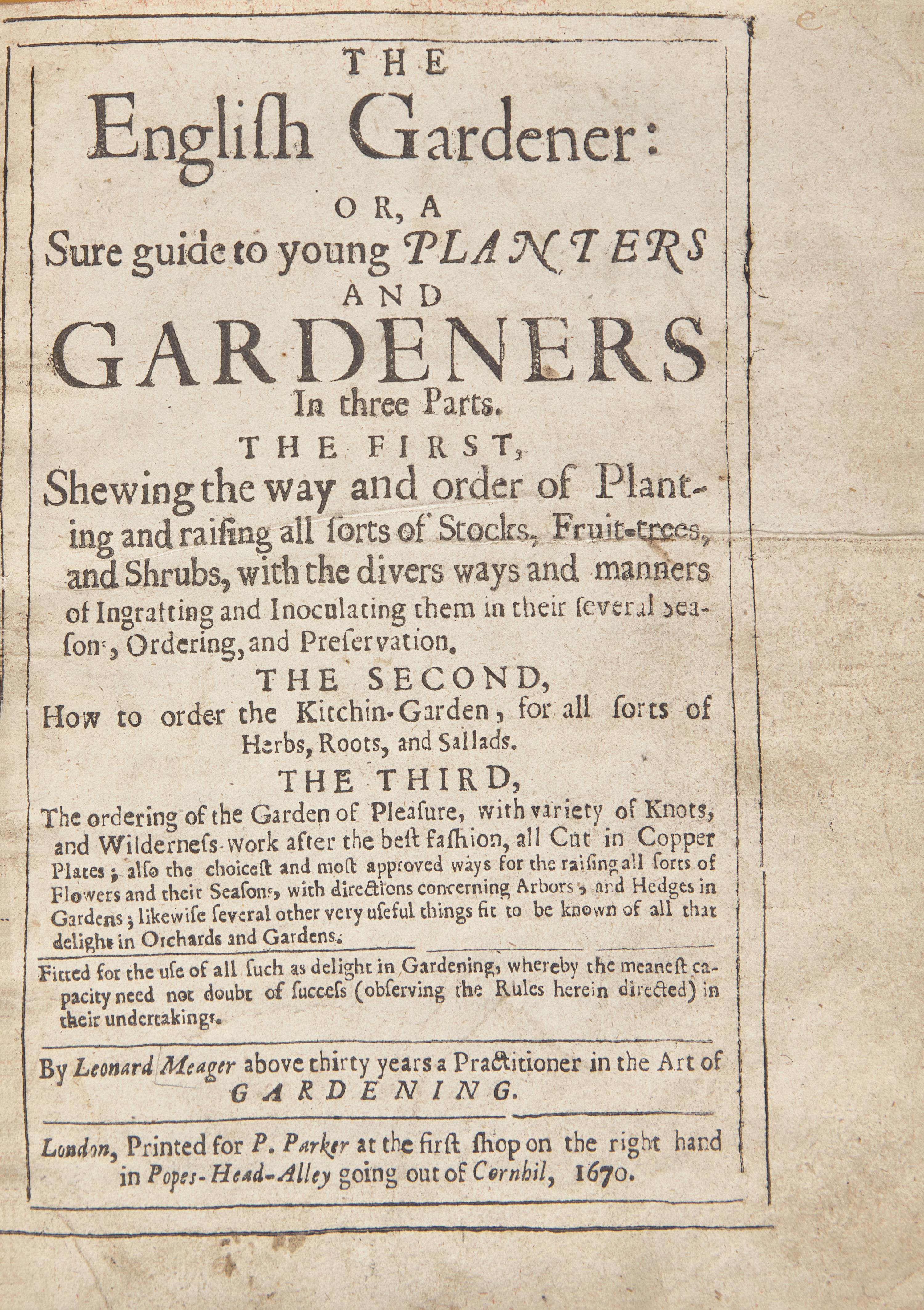 [Gardening] Meager, Leonard. The English Gardener: Or, a Sure guide to young Planters and Gardeners...