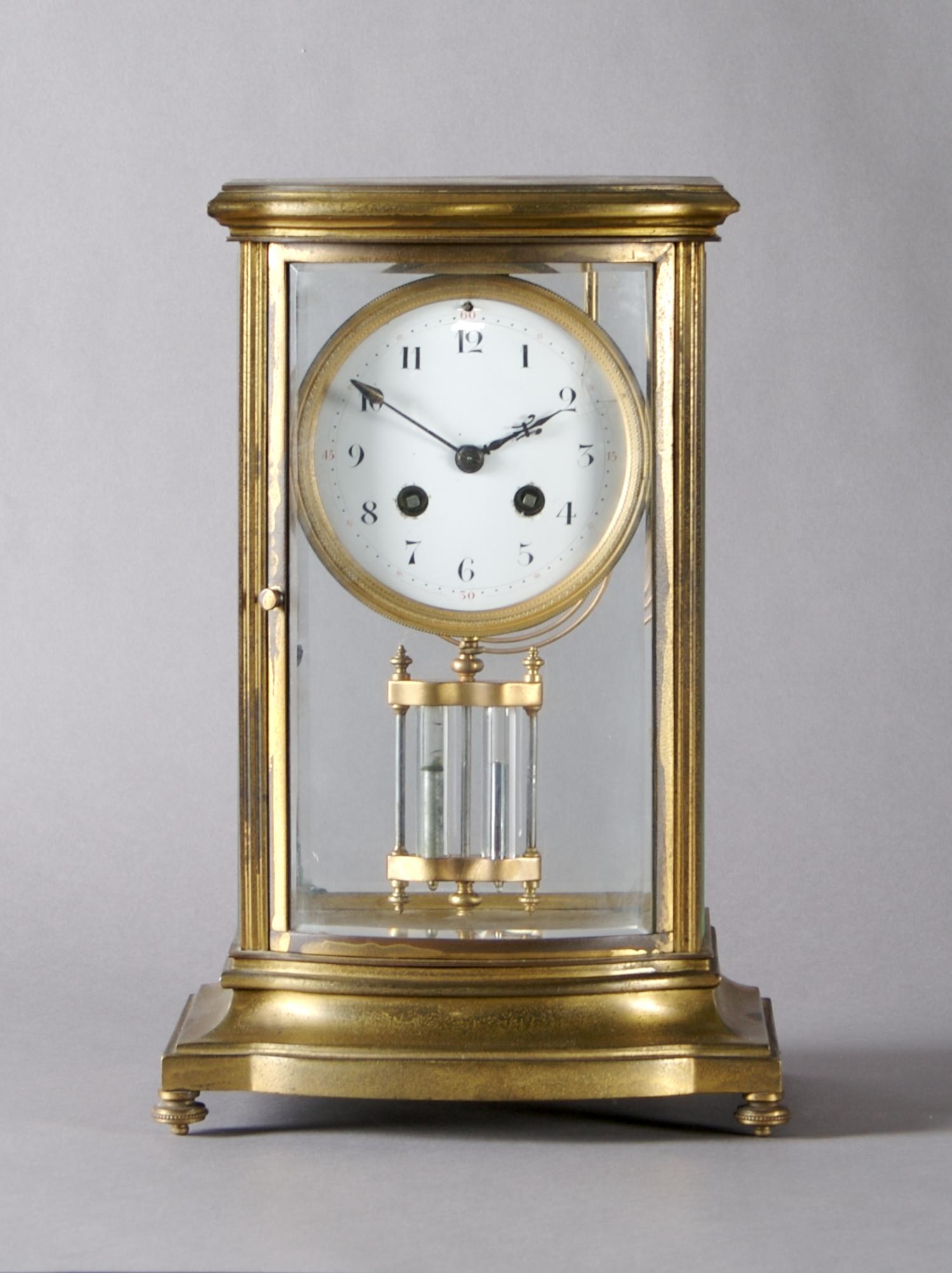 A French Brass Mantle Clock, Samuel Marti, Height 12 1/8 inches.