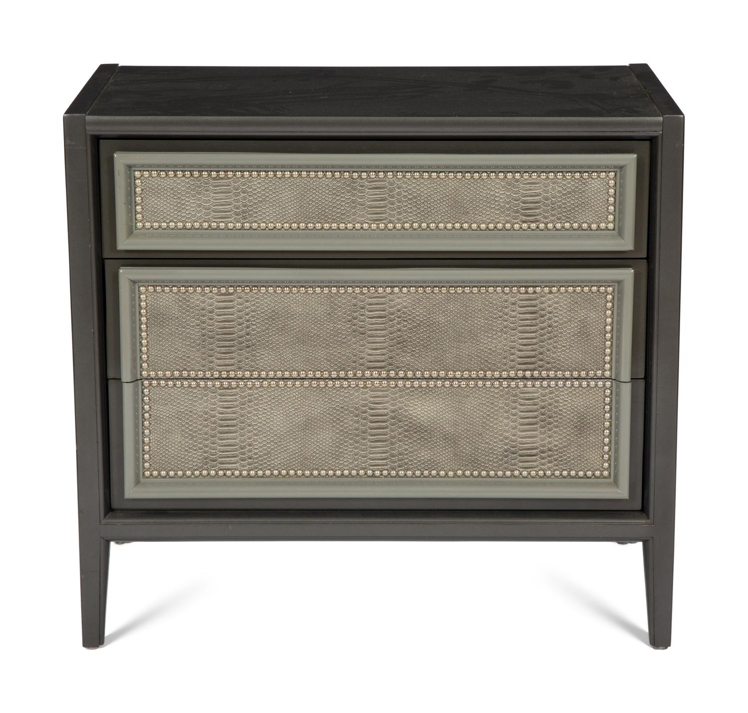 A Pair of Custom Painted Bedside Cabinets with Faux-Python Veneered Drawer Fronts