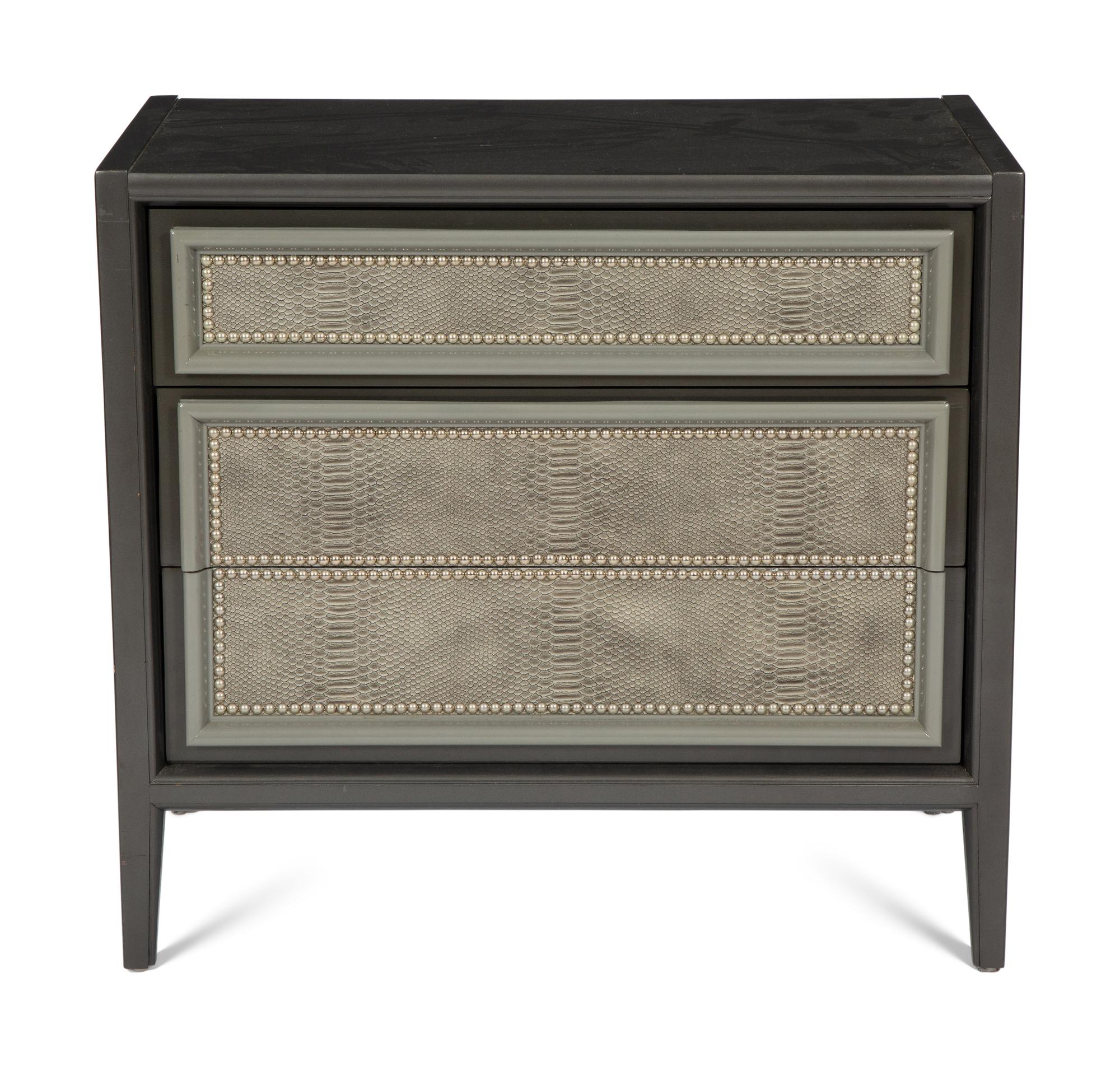 A Pair of Custom Painted Bedside Cabinets with Faux-Python Veneered Drawer Fronts