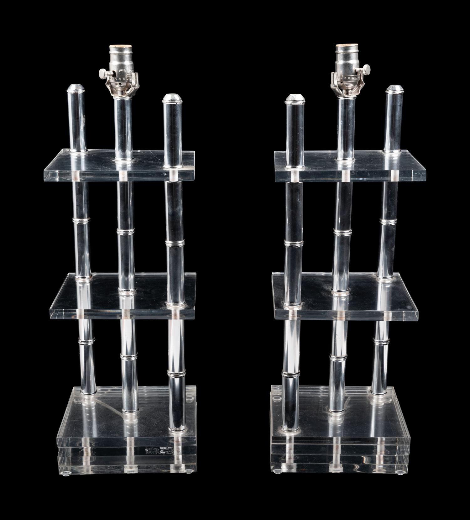 A Pair of Modernist Acrylic and Chrome Lamps