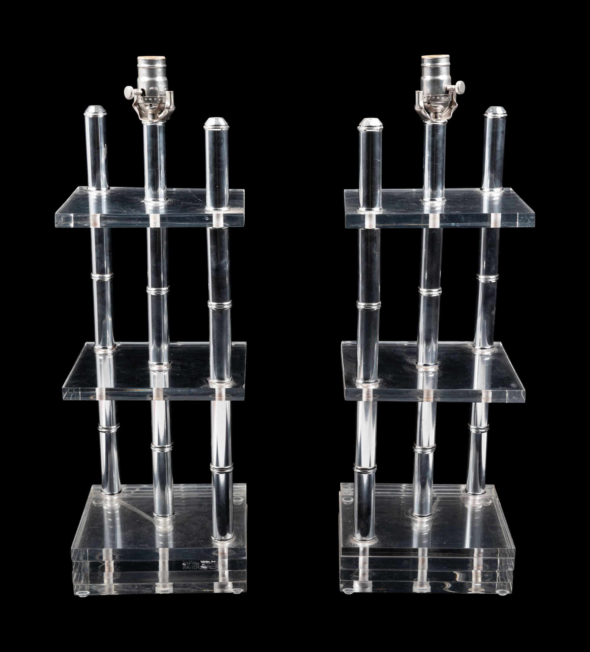 A Pair of Modernist Acrylic and Chrome Lamps
