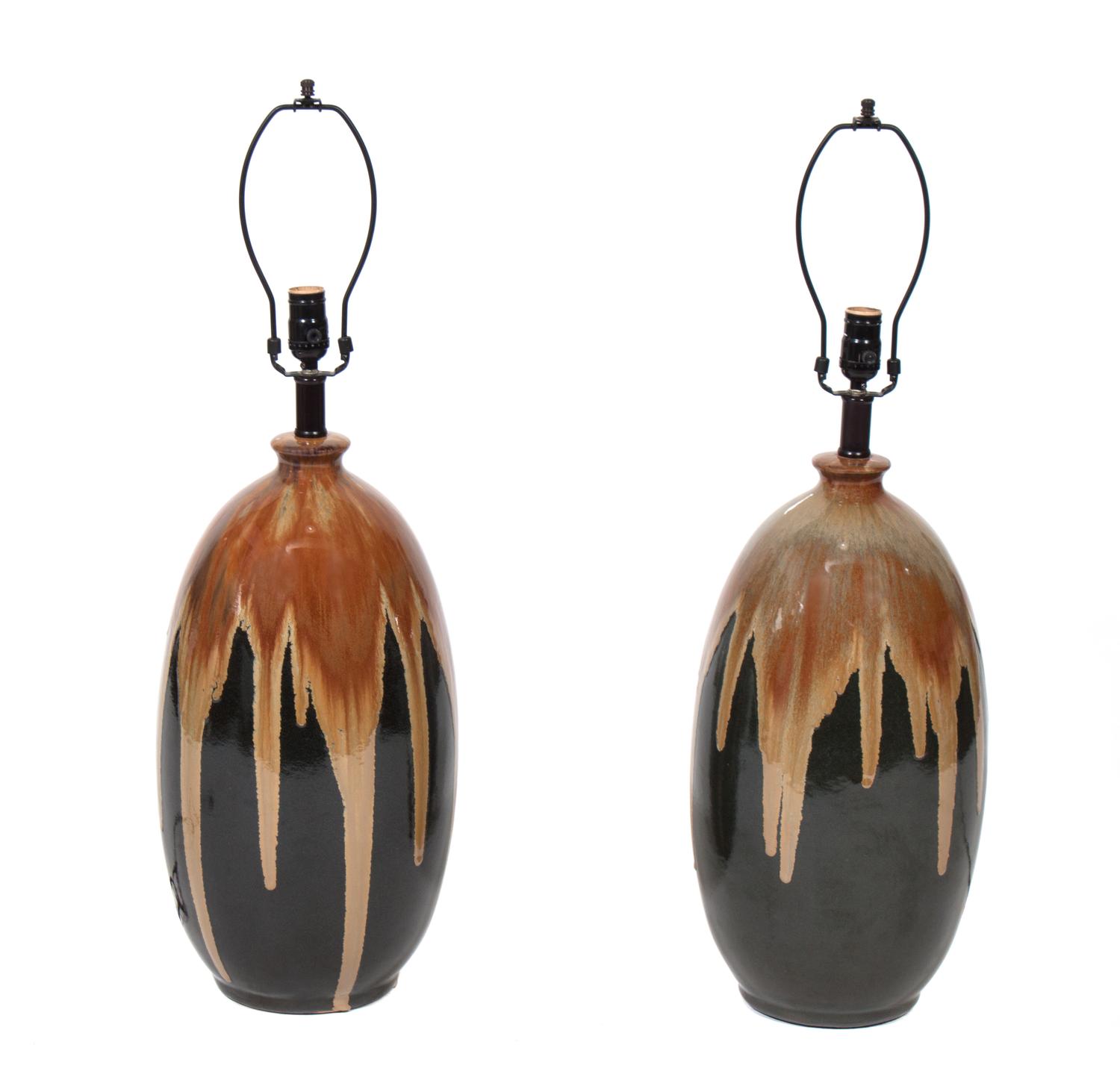 A Pair of Ceramic Table Lamps Height of each 31 inches. — 20TH CENTURY