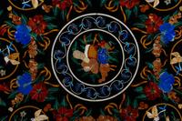 A Large Italian Pietra Dura Table Top on a Bronze Base