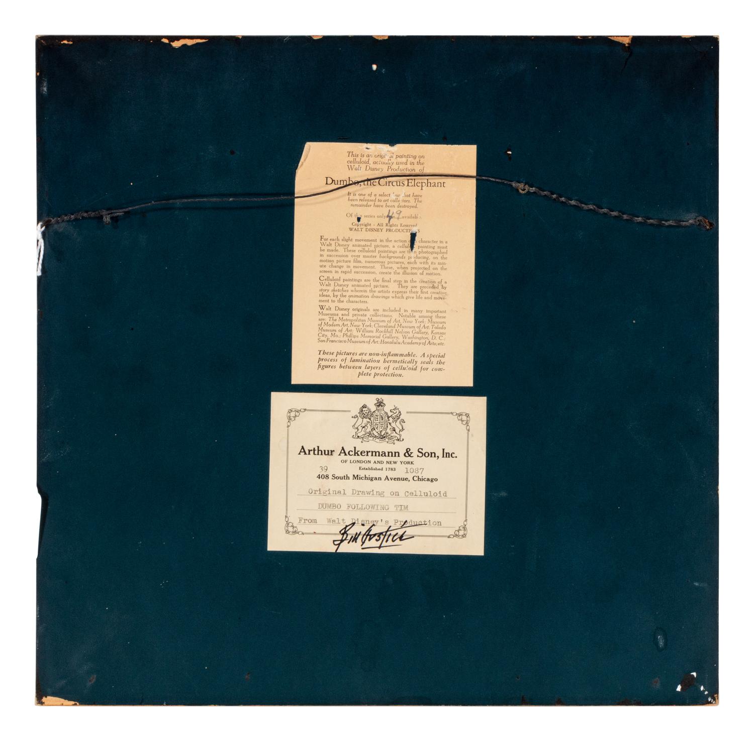 [Children's & Illustrations]. [Disney, Walt] Production Animation Cel from Walt Disney's "Dumbo"