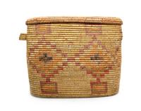 Three Jicarilla Apache Baskets Height of largest 15 x width 19 x depth 8 1/2 inches.