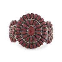 Sterling Silver and Coral Cluster Cuff Bracelet