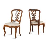 A Pair of Dutch Rococo Marquetry and Walnut Side Chairs