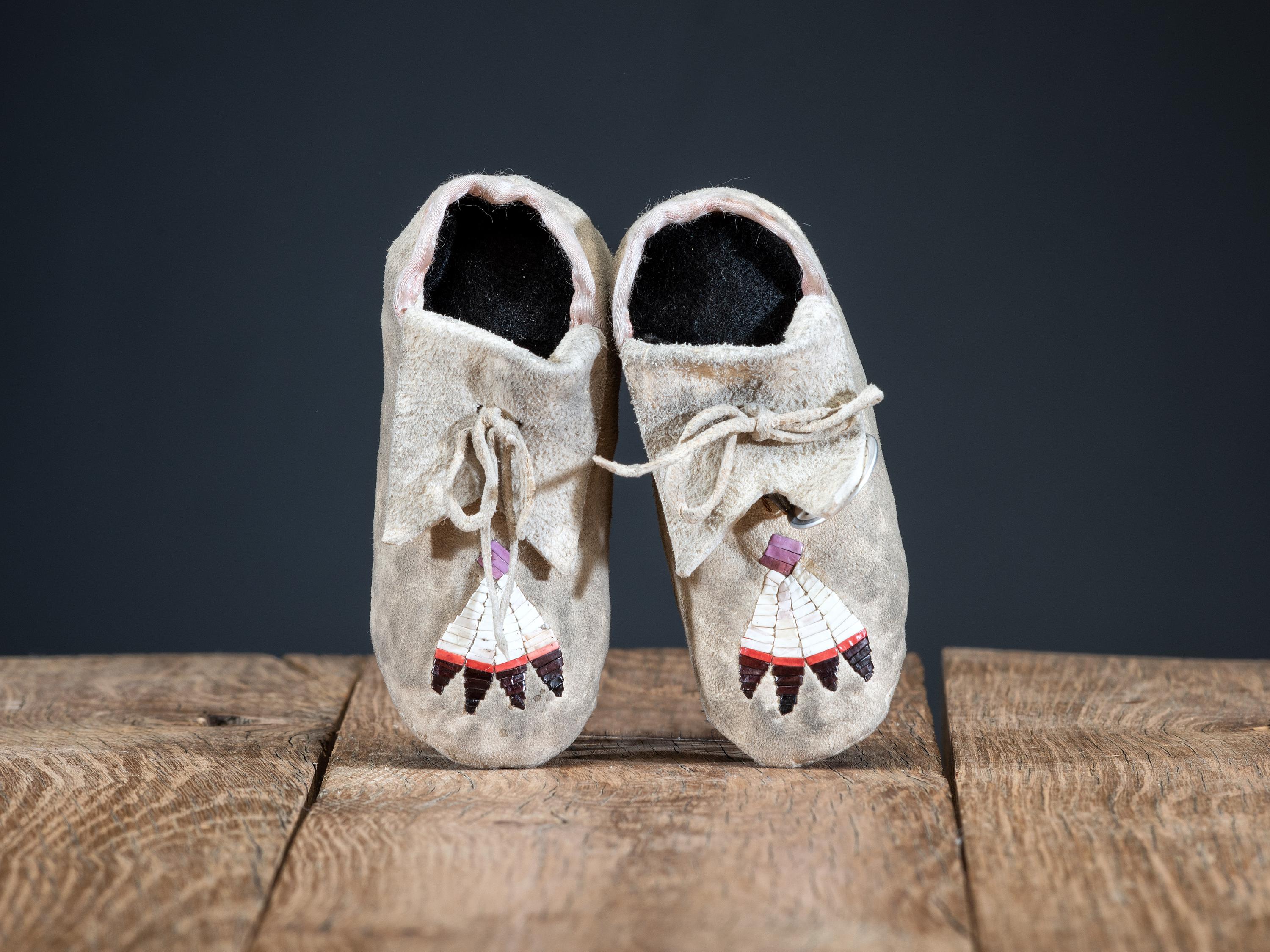 Fort Berthold Infant's Quilled Hide Moccasins