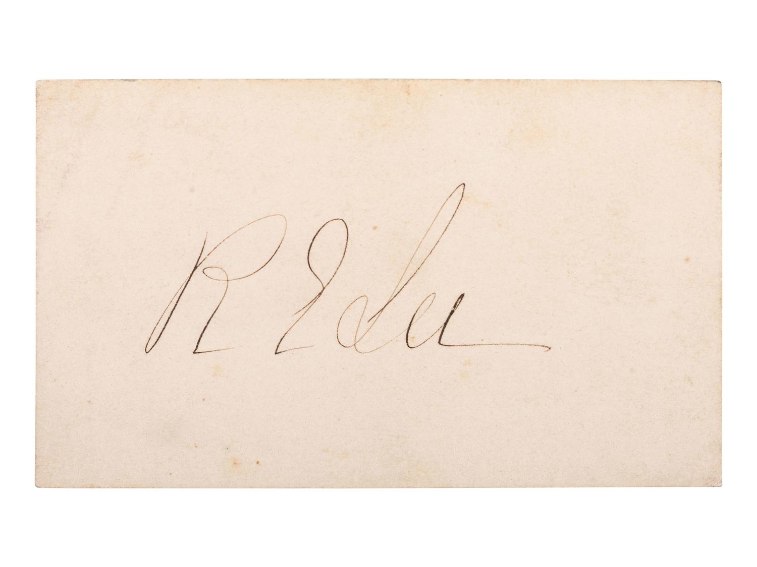 [CIVIL WAR]. LEE, Robert E. (1807-1870). Clipped signature ("R.E. Lee"). [ With: ] 2 cabinet photographs of Robert E. Lee.