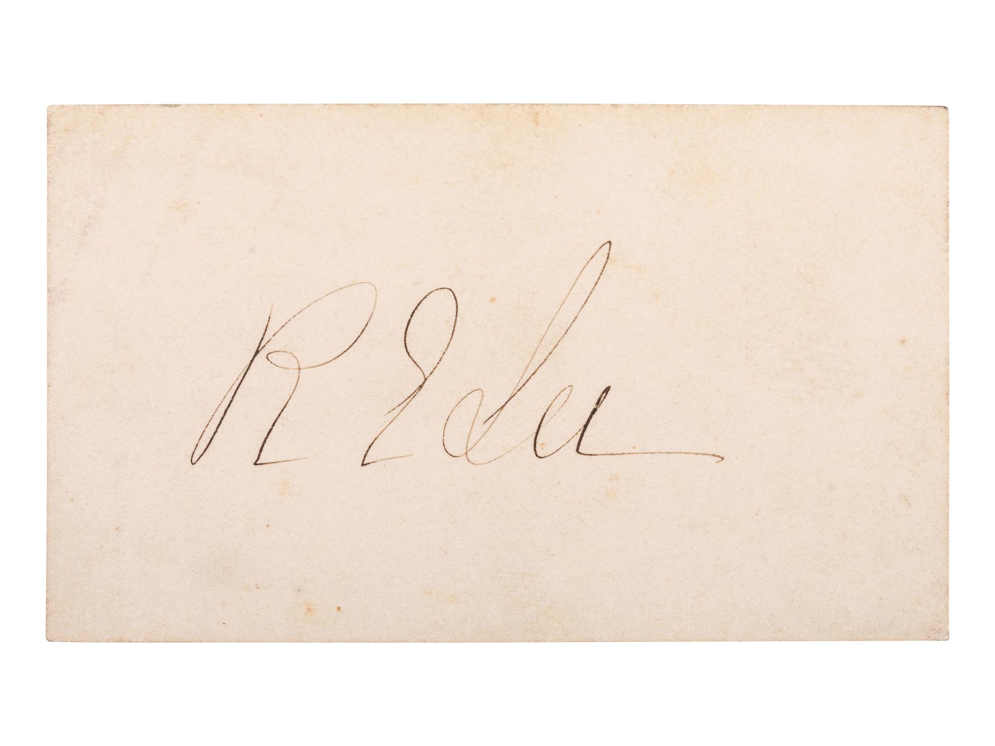 [CIVIL WAR]. LEE, Robert E. (1807-1870). Clipped signature ("R.E. Lee"). [ With: ] 2 cabinet photographs of Robert E. Lee.