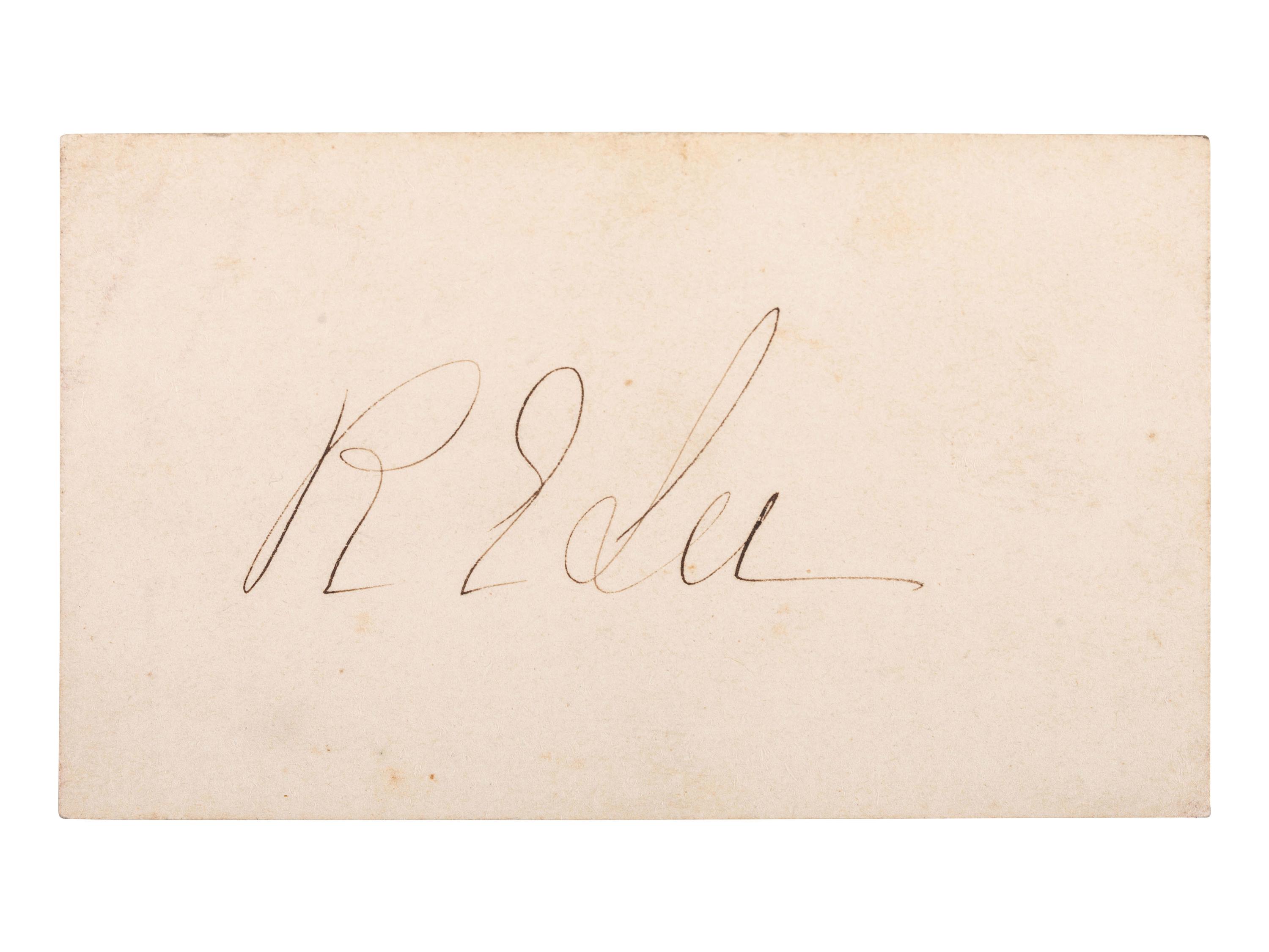 [CIVIL WAR]. LEE, Robert E. (1807-1870). Clipped signature ("R.E. Lee"). [ With: ] 2 cabinet photographs of Robert E. Lee.