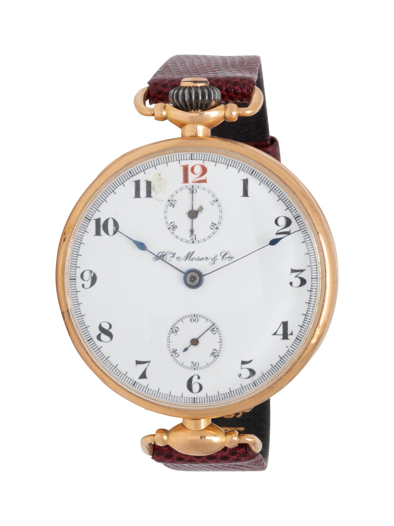 H. MOSER & CIE, 14K YELLOW GOLD AND ENAMEL WATCH