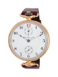 H. MOSER & CIE, 14K YELLOW GOLD AND ENAMEL WATCH