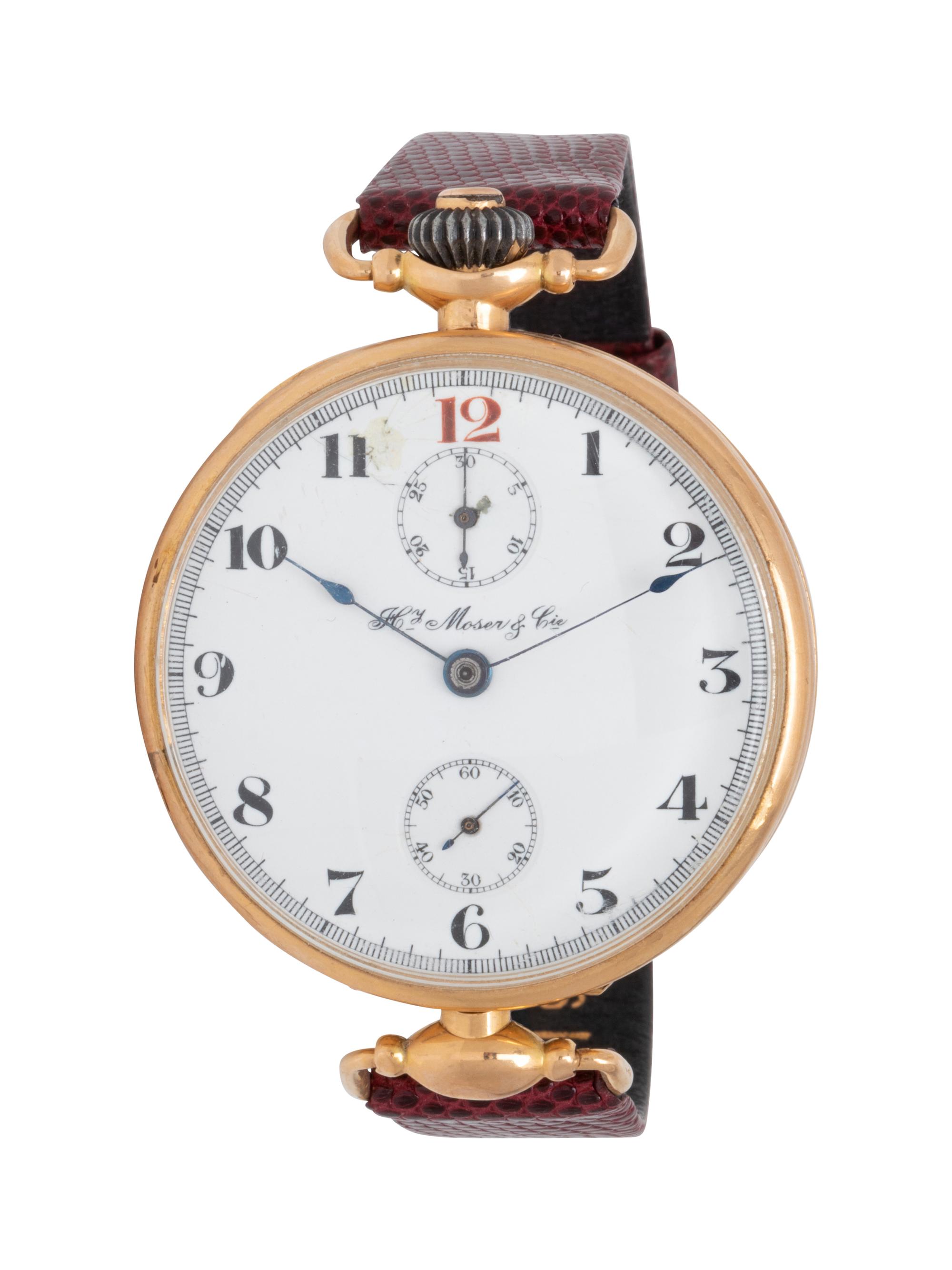 H. MOSER & CIE, 14K YELLOW GOLD AND ENAMEL WATCH