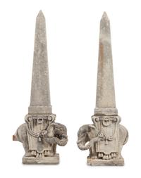 A Pair of Large Cast Stone Elephant Obelisks