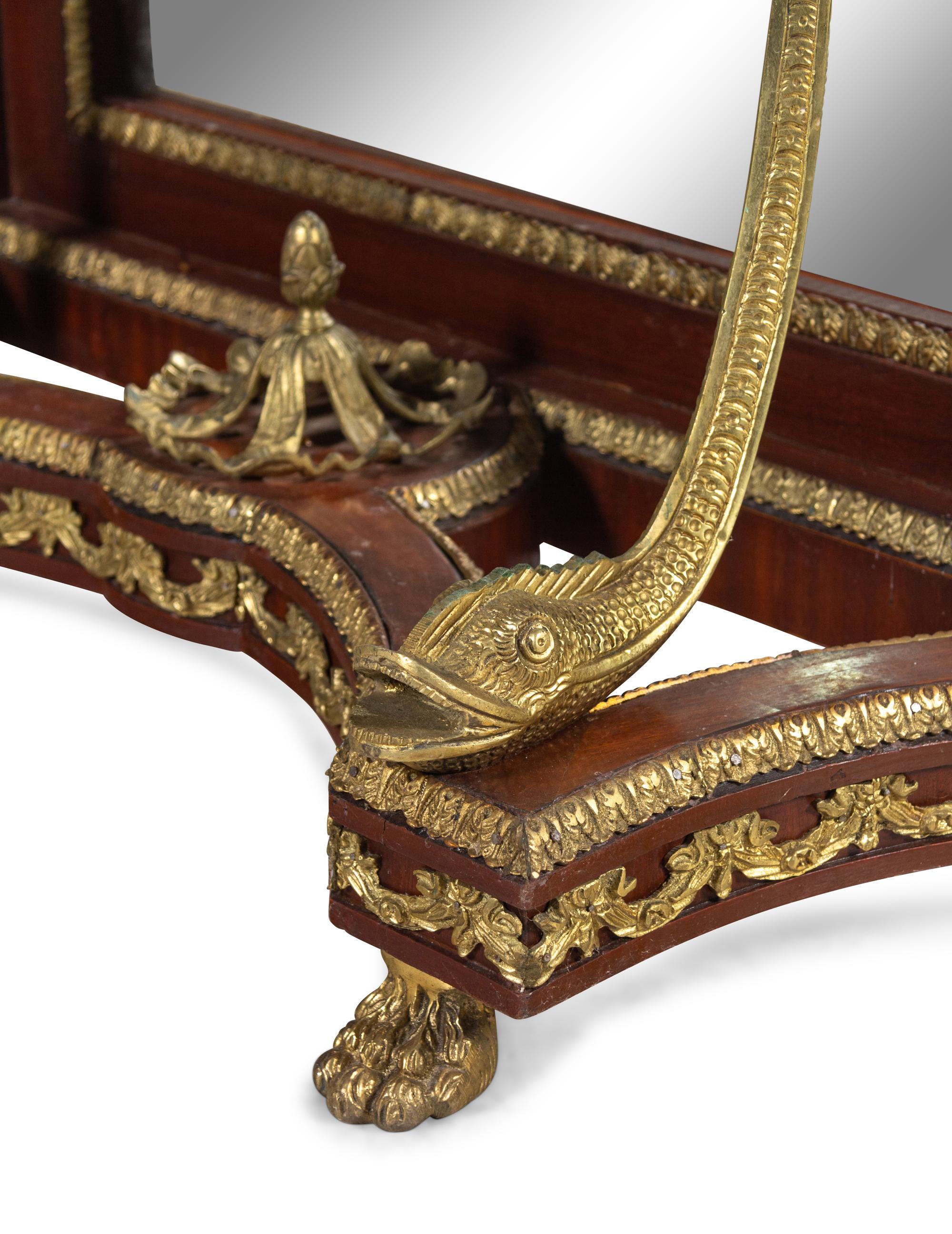 An Empire Style Gilt Metal Mounted Mahogany Marble-Top Pier Table