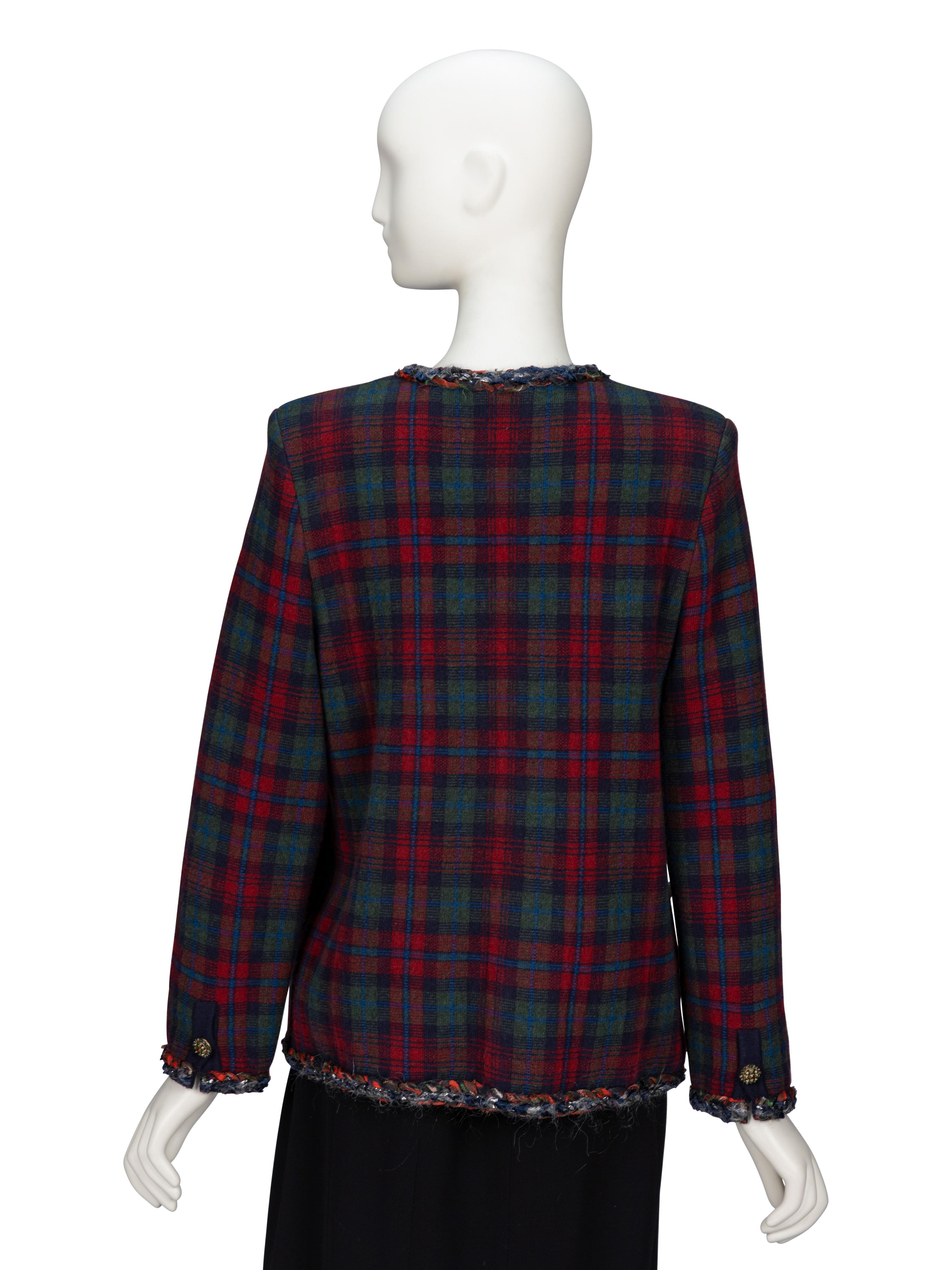 Chanel, Plaid Cashmere Knit Cardigan