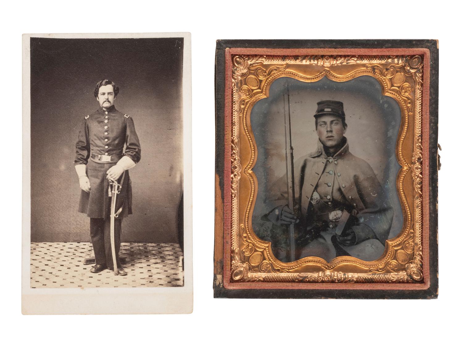[CIVIL WAR]. A pair of portraits of armed soldiers incl. a ruby ambrotype and CDV.