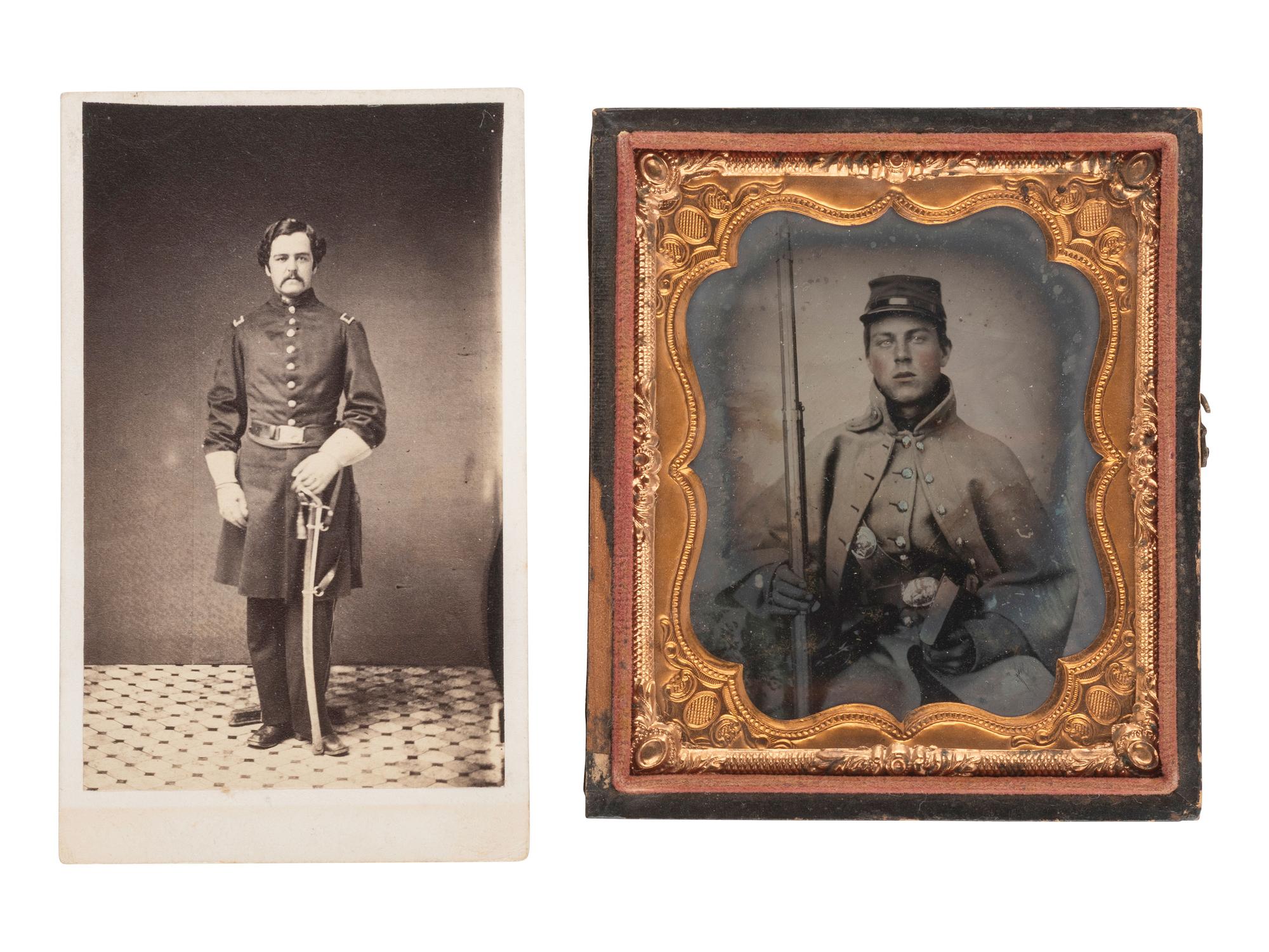 [CIVIL WAR]. A pair of portraits of armed soldiers incl. a ruby ambrotype and CDV.
