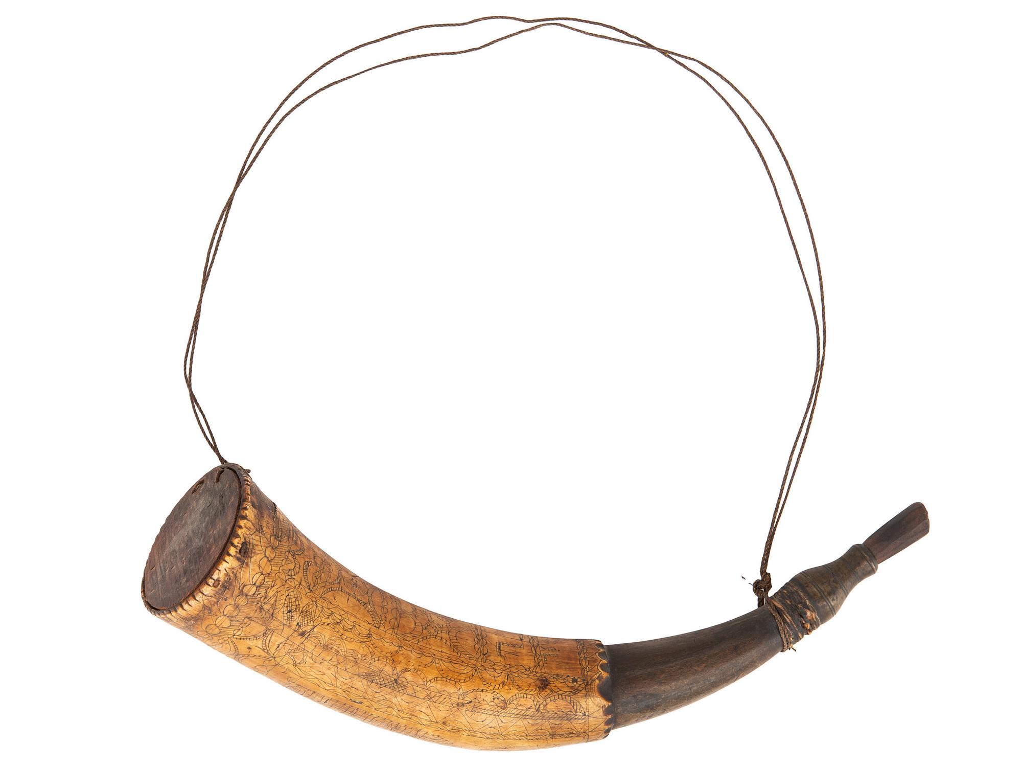 Carved Maritime Theme Powder Horn Dated 1766
