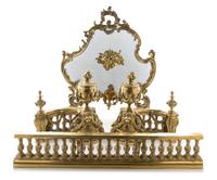 An Assembled Gilt Brass Fireplace Set Height of first 8 1/2 inches. — 19TH/20TH CENTURY