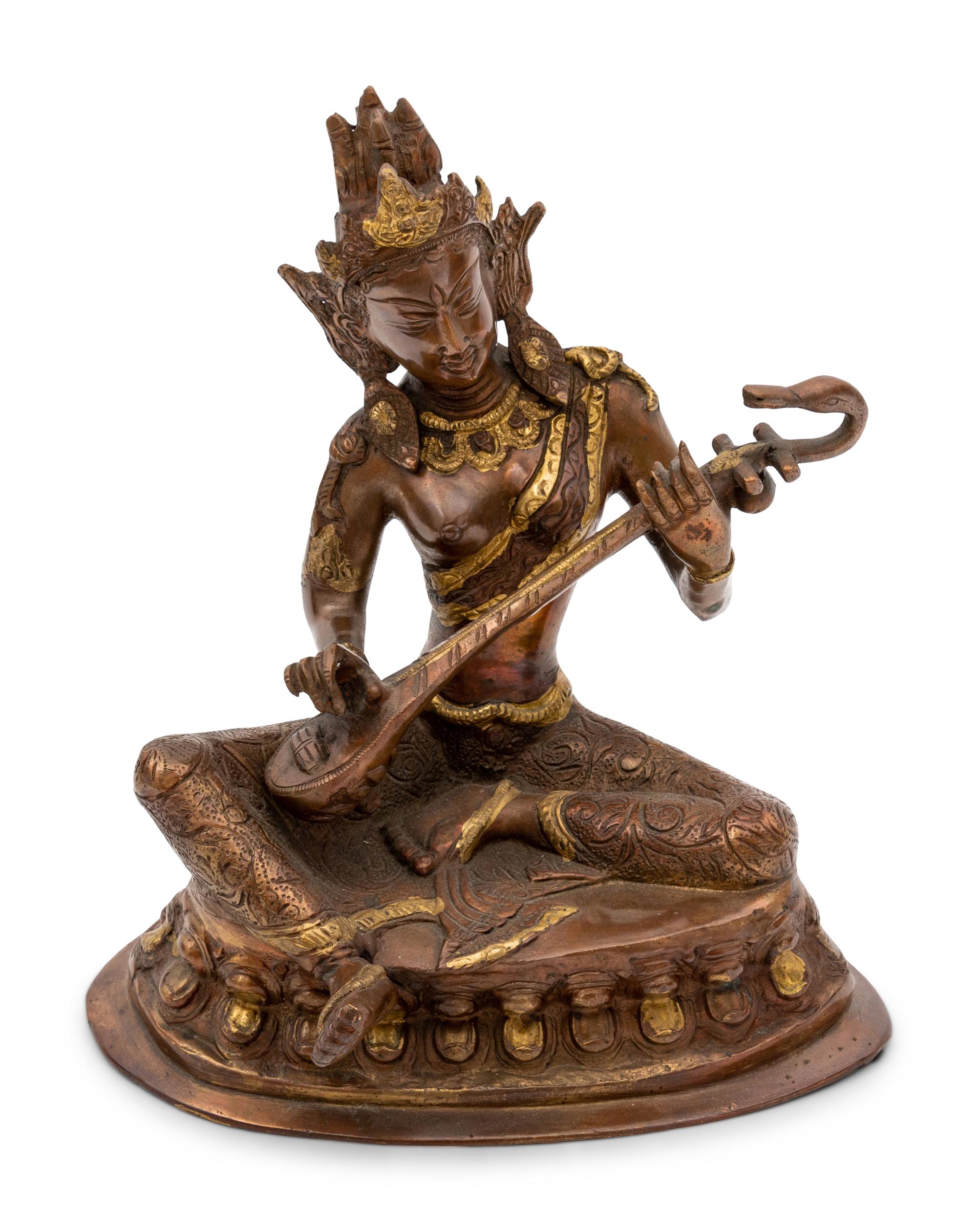 A Patinated Bronze Sculpture of Saraswati