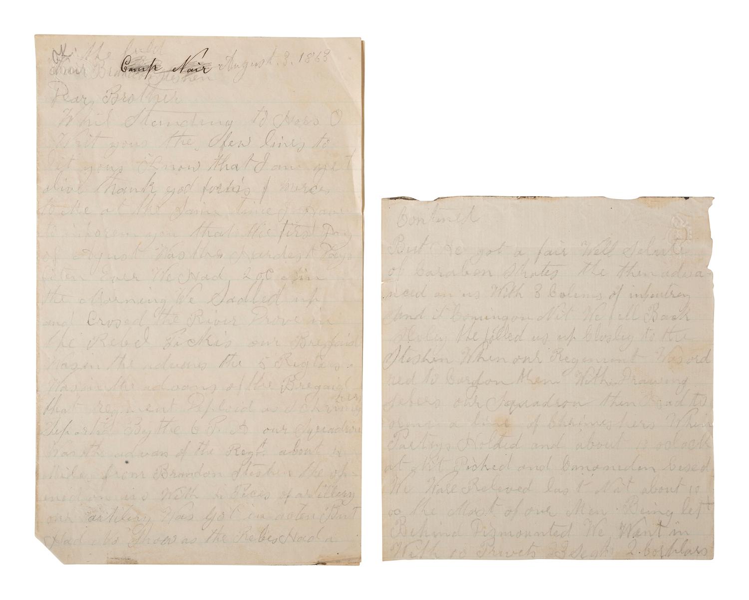 [CIVIL WAR]. Manuscript archive of Sergeant Hamilton Ballentine (1833-1920), Co. K, 6th Pennsylvania Cavalry, "Rush's Lancers," featuring battle content from key engagements and descriptions of "Sheridan's Raiders."